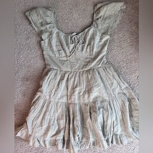 Lace Trimmed Light Green Dress